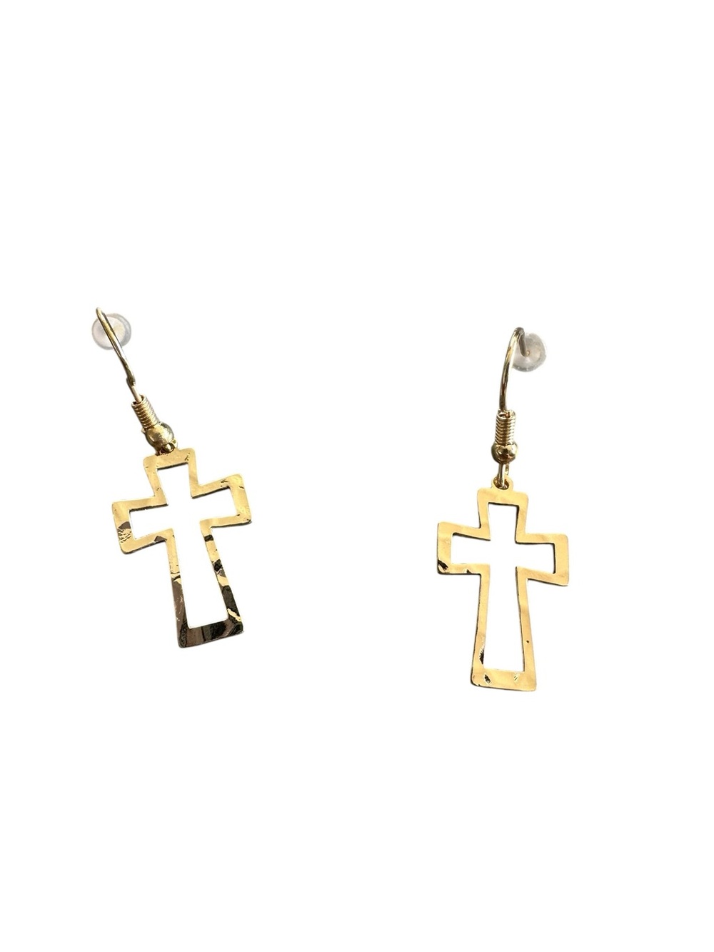 Hollow Center Hammered Metal Cross Design Gold Metal Drop Earrings